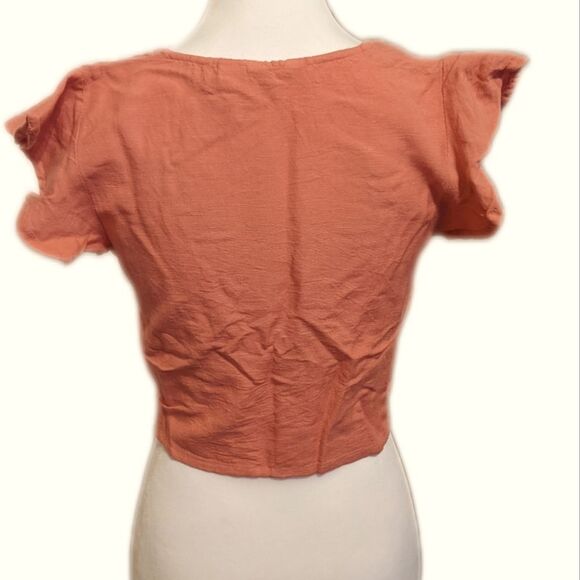 ROXY Sweeter Than This Knotted Crop top, coral pink/orange, linen blend xs - Picture 2 of 10